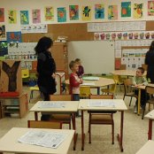In the classroom action.